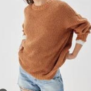 Aerie Women's Waffle Knit Burnt Rust Orange Sweater Size Small